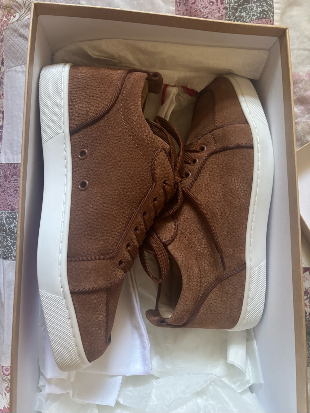 Christian Louboutin Men's Brown Suede Low-Top Sneakers